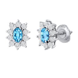 Silvego Diamantové náušnice pecky Kate z bílého zlata s přírodním Swiss Blue topazem a diamanty 0,10 ct - DNN4351EGWSBTD