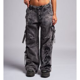 dámské jeans baggy kalhoty AFFLICTION - FREE MIND - washed šedé - AWV33847-BK