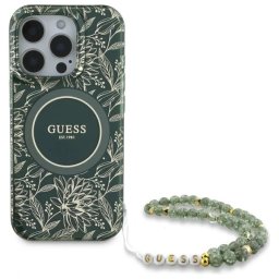 GUESS Flowers Allover Electro Pearl Strap MagSafe iPhone 16 Pro Max - zelená