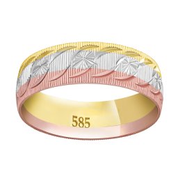 SILVEGO Zlatý snubní prsten Sapfo ze žlutého, bílého a růžového zlata - obvod 60 mm