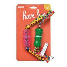 LES FILOUS SET OF 2 TOYS : GREEN/HOT PINK TPR WITH STRIPE 15cm