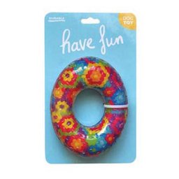 LES FILOUS TRANSPARENT RUBBER DONUT WITH PRINTED FABRIC INSIDE 14cm WITH SQUEAKER