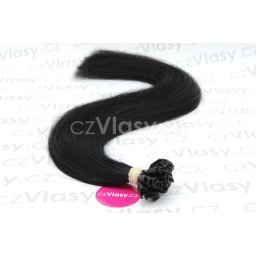 Indické vlasy na metodu keratin odstín 1 Délka: 60 cm, Hmotnost: 1 g/pramínek, REMY