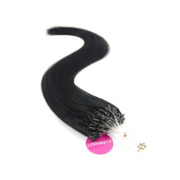 Indické vlasy na metodu micro-ring odstín 1 Délka: 50 cm, Hmotnost: 0,8 g/pramínek, REMY
