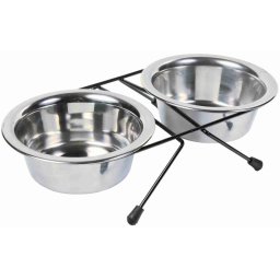 Stojánek s nerez miskami 2x12 cm, 0,45 l