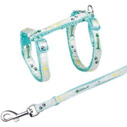 Postroj s vodítkem pošitý stužkou, nylon/plast Barva: akvamarínová