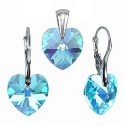 Stříbrná sada srdce Aquamarine