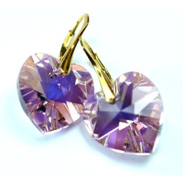 Pozlacené stříbrné náušnice srdce Violet AB - 14 mm