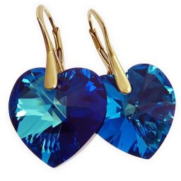 Pozlacené stříbrné náušnice srdce Bermuda Blue - 14 mm