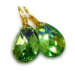 Pozlacené stříbrné náušnice Pear Peridot AB