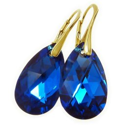 Pozlacené stříbrné náušnice Pear Bermuda Blue