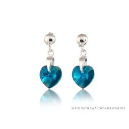 Stříbrné visací náušnice srdce Blue Zircon