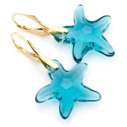 Pozlacené stříbrné náušnice Starfish Aquamarine