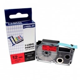 Kompatibilní páska s Casio XR-12RD1, 12mm x 8m černý tisk / červený podklad