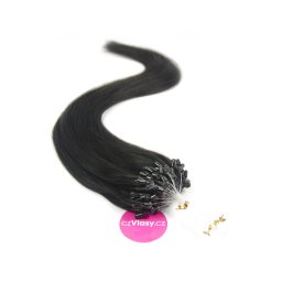 Indické vlasy na metodu micro-ring odstín 1A Délka: 40 cm, Hmotnost: 0,8 g/pramínek, REMY