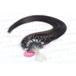 Asijské vlasy na metodu micro-ring odstín 1B Délka: 61 cm, Hmotnost: 0,8 g/pramínek, REMY kvalita