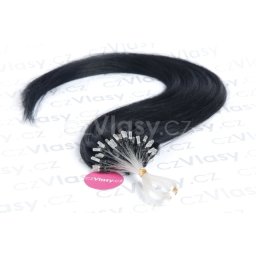 Asijské vlasy na metodu micro-ring odstín 1 Délka: 61 cm, Hmotnost: 0,8 g/pramínek, REMY kvalita