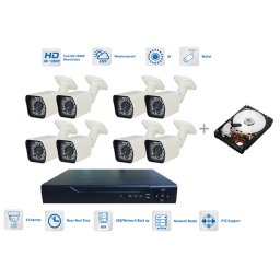 Kamerový set 8x bullet kamera 720P s 20m IR a DVR + 1TB HDD
