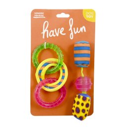 LES FILOUS sada dvou hraček : trojité kruhy / trojité míče 14-15cm