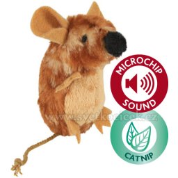 Hnědá myš pískací s catnipem a mikročipem 8 cm