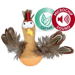Bobo kuře s peřím, catnipem a zvukem na mikročip 10 cm