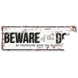 EBI D&D Kovová tabulka BEWARE OF THE DOG 40x0,17x13,5cm bíle se sedým