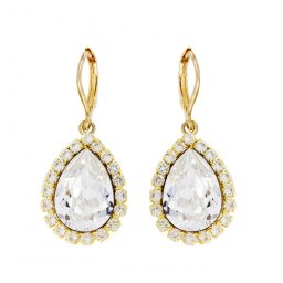 Pozlacené štrasové náušnice Pear Crystal