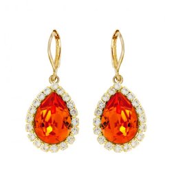 Pozlacené štrasové náušnice Pear Tangerine