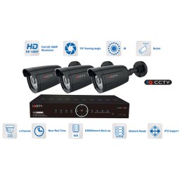 Kamerový systém AHD 3x kamera 1080P s 20m IR a hybridní DVR