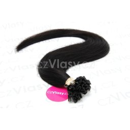 Indické vlasy na metodu keratin odstín 1A Délka: 50 cm, Hmotnost: 0,8 g/pramínek, REMY