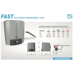 CAME FAST mini pohony pro dvoukřídlou bránu do 4,6m průjezdu, fotobuňky, dálkový ovladač