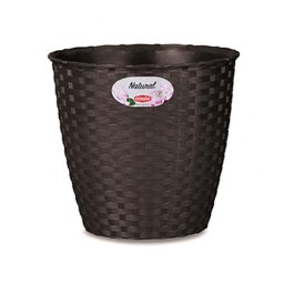 STEFANPLAST Hnědý plastový květináč Rattan - průměr 19cm