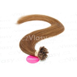 Indické vlasy na metodu keratin odstín 6 Délka: 40 cm, Hmotnost: 0,8 g/pramínek, REMY