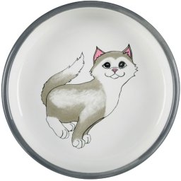 Široká keramická miska šedo-bílá s packami a kočičkou 15 cm, 300 ml