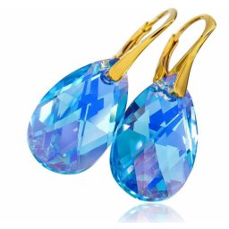 Pozlacené stříbrné náušnice Pear Aquamarine