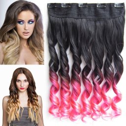 Girlshow Clip in vlasy - 55 cm vlnitý pás vlasů lokny OMBRE - odstín Black T Pink
