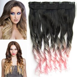 Girlshow Clip in vlasy - 55 cm vlnitý pás vlasů lokny OMBRE - odstín Black T Light Pink