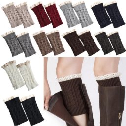 V&V Pletené návleky na nohy s krajkou - 18 cm - modrá barva