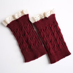 V&V Pletené návleky na nohy s krajkou - 18 cm - vínová barva