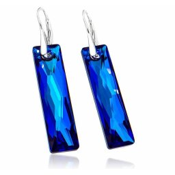 Stříbrné náušnice Queen Baquette Bermuda Blue