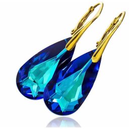 Pozlacené stříbrné náušnice Drop Bermuda Blue
