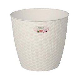 STEFANPLAST Bílý plastový květináč Rattan - průměr 14cm 1,1l