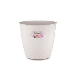 STEFANPLAST Bílý plastový květináč Rattan - průměr 19cm 3l