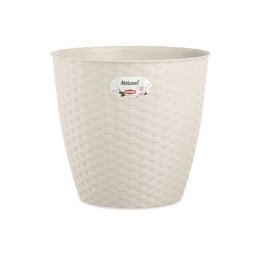 STEFANPLAST Bílý plastový květináč Rattan - průměr 24cm 6,2l