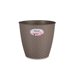 STEFANPLAST Šedý plastový květináč Rattan - průměr 14cm 1,1l