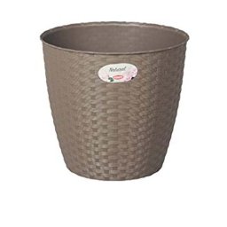 STEFANPLAST Šedý plastový květináč Rattan - průměr 24cm 6,2l