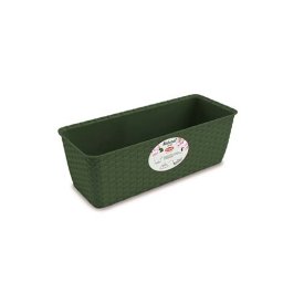 STEFANPLAST Samozavlažovací plastový truhlík Rattan 40x15,5x13,5cm tmavý zelený
