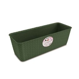 STEFANPLAST Samozavlažovací plastový truhlík Rattan 50x18x16cm tmavý zelený