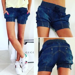 V&V Dámské jeans kraťasy se žabkováním - tmavě modré - 29