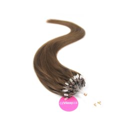 Indické vlasy na metodu micro-ring odstín 4 Délka: 40 cm, Hmotnost: 0,8 g/pramínek, REMY